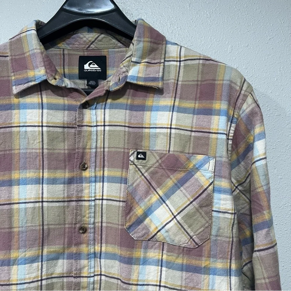 Quicksilver Men’s Ensign Classic Long Sleeve Flannel Plaid Shirt Button Size XXL - Picture 2 of 8